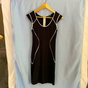 Zip back black Express dress white piping